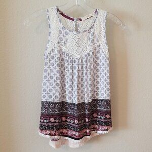 Patterned Sleeveless Peasant Blouse